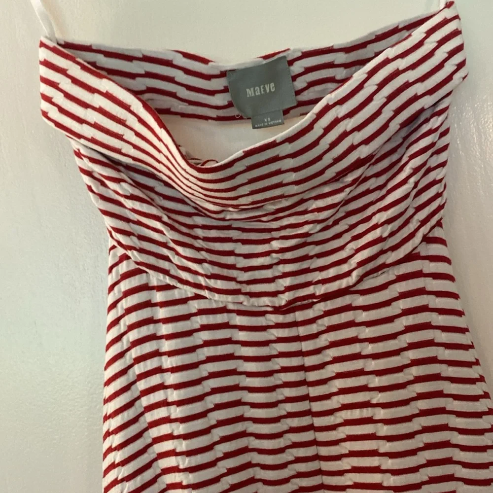 Anthropologie Maeve Caleta Striped Strapless handkerchief hem dress - Picture 7 of 9